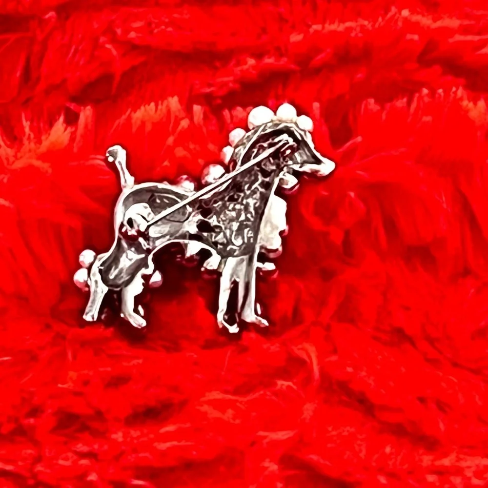 Pearl and Rhinestone Silver Poodle Brooch - NWOT